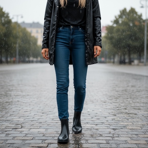 J.Crew Matte Black Chelsea Rain Boots Ankle Pull-On Rubber Booties Size 7 - Picture 5 of 11